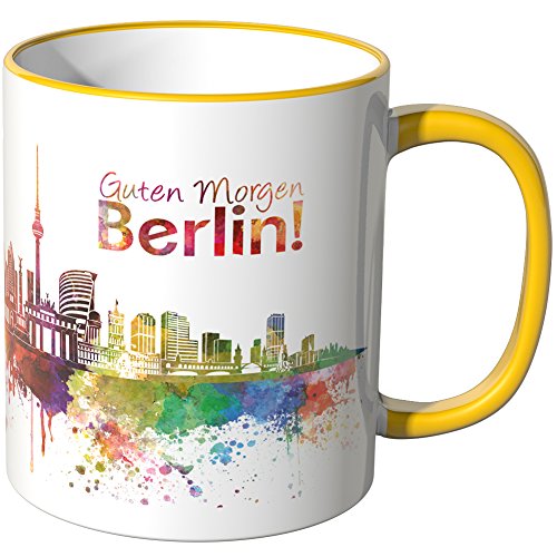 WANDKINGS® Tasse, Schriftzug Guten Morgen Berlin! mit Skyline - GELB von WANDKINGS