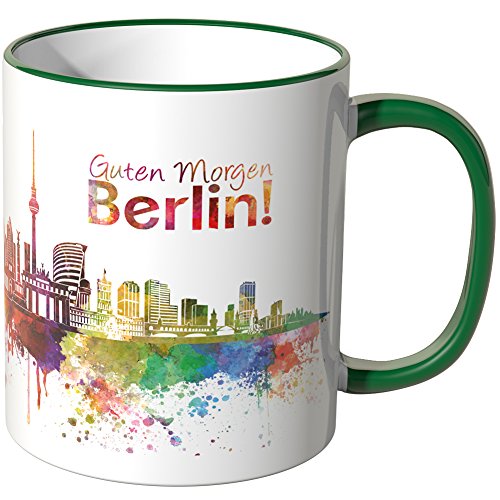 WANDKINGS® Tasse, Schriftzug Guten Morgen Berlin! mit Skyline - GRÜN von WANDKINGS