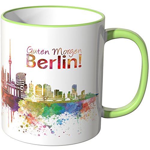 WANDKINGS® Tasse, Schriftzug Guten Morgen Berlin! mit Skyline - HELLGRÜN von WANDKINGS