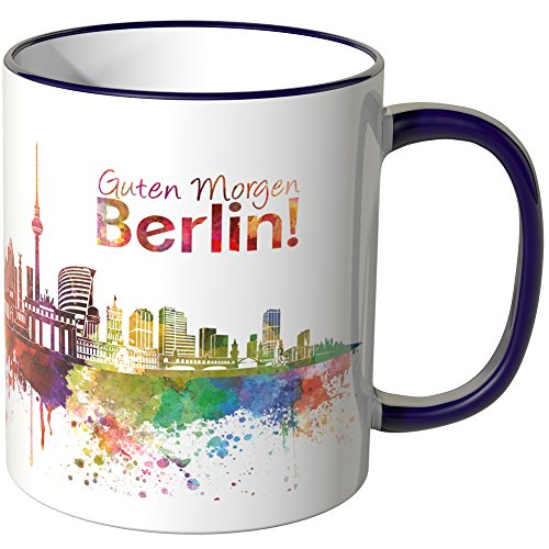 WANDKINGS® Tasse, Schriftzug Guten Morgen Berlin! mit Skyline - LILA von WANDKINGS