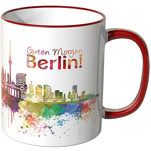 WANDKINGS® Tasse, Schriftzug Guten Morgen Berlin! mit Skyline - ROT von WANDKINGS