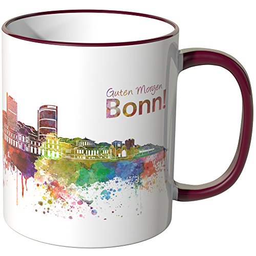 WANDKINGS® Tasse, Schriftzug Guten Morgen Bonn! mit Skyline - Bordeaux von WANDKINGS
