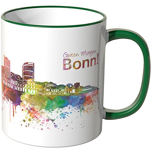 WANDKINGS® Tasse, Schriftzug Guten Morgen Bonn! mit Skyline - GRÜN von WANDKINGS
