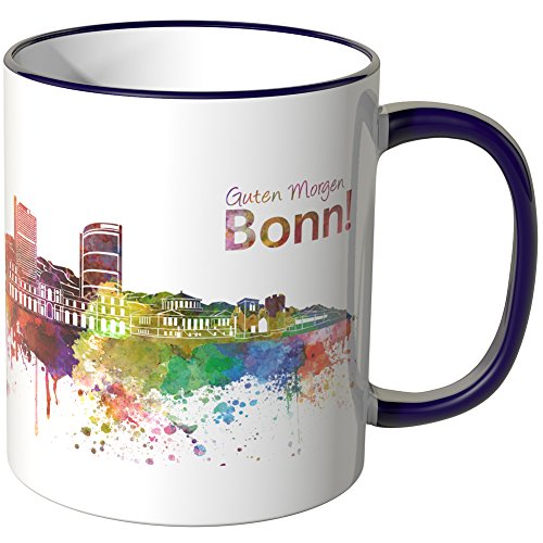 WANDKINGS® Tasse, Schriftzug Guten Morgen Bonn! mit Skyline - LILA von WANDKINGS