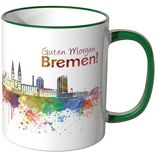 WANDKINGS® Tasse, Schriftzug Guten Morgen Bremen! mit Skyline - GRÜN von WANDKINGS