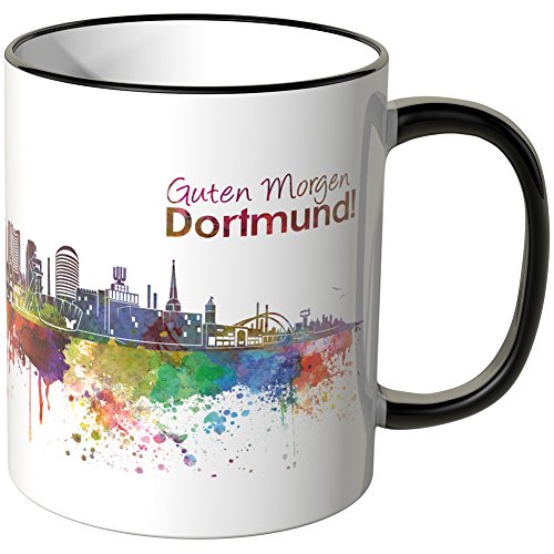 WANDKINGS® Tasse, Schriftzug Guten Morgen Dortmund! mit Skyline - SCHWARZ von WANDKINGS