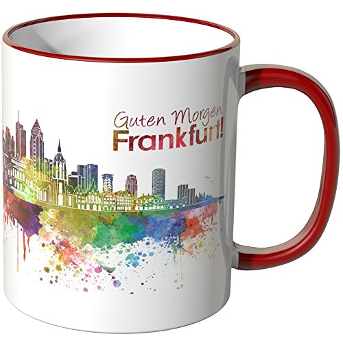 WANDKINGS® Tasse, Schriftzug Guten Morgen Frankfurt! mit Skyline - ROT von WANDKINGS