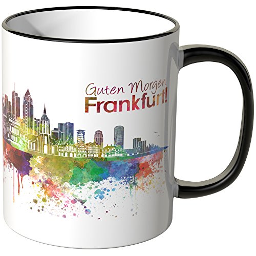 WANDKINGS® Tasse, Schriftzug Guten Morgen Frankfurt! mit Skyline - SCHWARZ von WANDKINGS