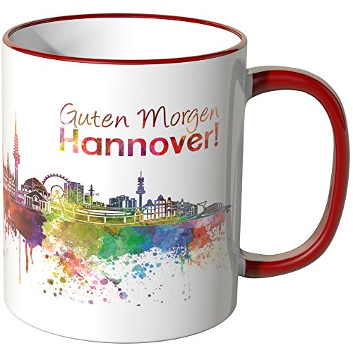 WANDKINGS® Tasse, Schriftzug Guten Morgen Hannover! mit Skyline - ROT von WANDKINGS