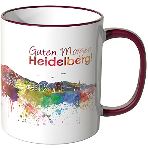 WANDKINGS® Tasse, Schriftzug Guten Morgen Heidelberg! mit Skyline - Bordeaux von WANDKINGS