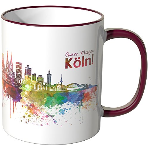 WANDKINGS® Tasse, Schriftzug Guten Morgen Köln! mit Skyline - Bordeaux von WANDKINGS