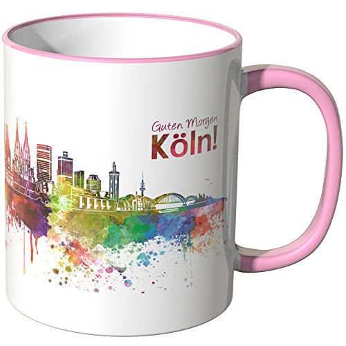 WANDKINGS® Tasse, Schriftzug Guten Morgen Köln! mit Skyline - ROSA von WANDKINGS