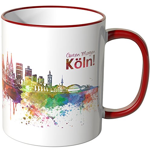 WANDKINGS® Tasse, Schriftzug Guten Morgen Köln! mit Skyline - ROT von WANDKINGS