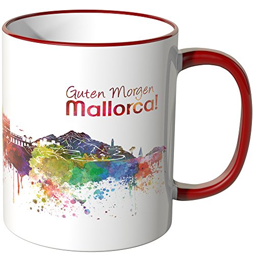 WANDKINGS® Tasse, Schriftzug Guten Morgen Mallorca! mit Skyline - ROT von WANDKINGS