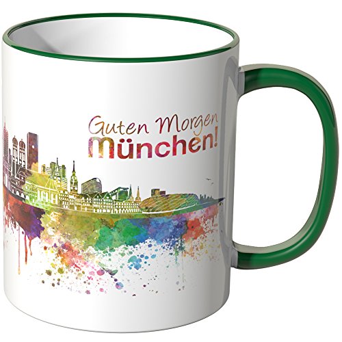 WANDKINGS® Tasse, Schriftzug Guten Morgen München! mit Skyline - GRÜN von WANDKINGS