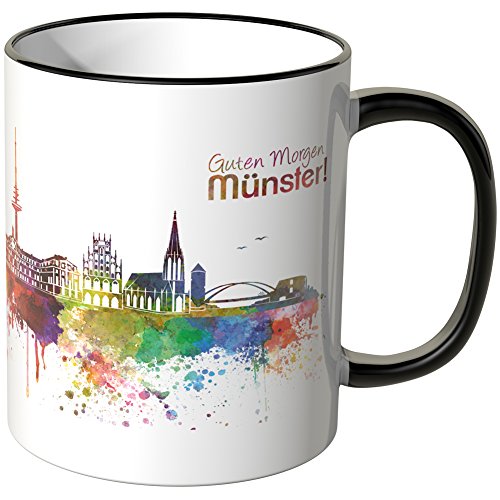 WANDKINGS® Tasse, Schriftzug Guten Morgen Münster! mit Skyline - SCHWARZ von WANDKINGS