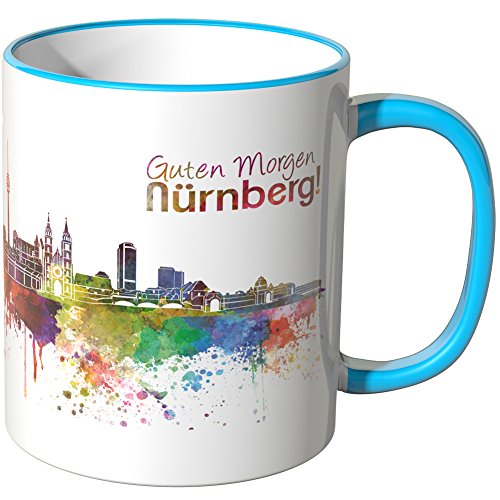 WANDKINGS® Tasse, Schriftzug Guten Morgen Nürnberg! mit Skyline - BLAU von WANDKINGS