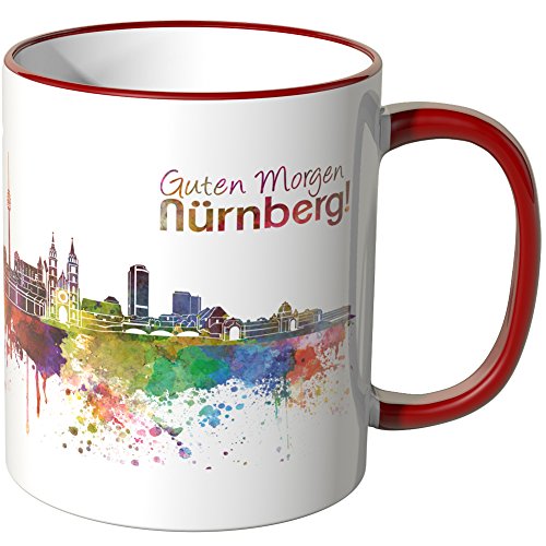 WANDKINGS® Tasse, Schriftzug Guten Morgen Nürnberg! mit Skyline - ROT von WANDKINGS