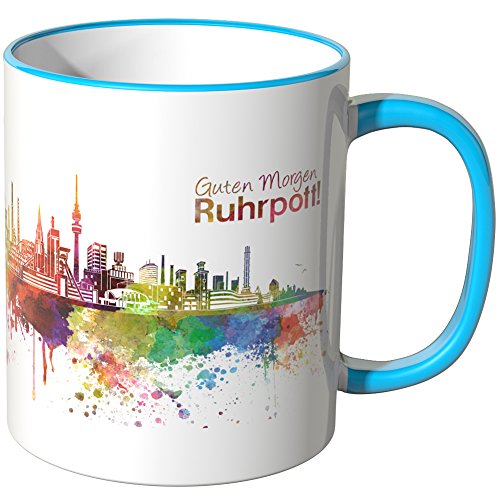 WANDKINGS® Tasse, Schriftzug Guten Morgen Ruhrpott! mit Skyline - BLAU von WANDKINGS