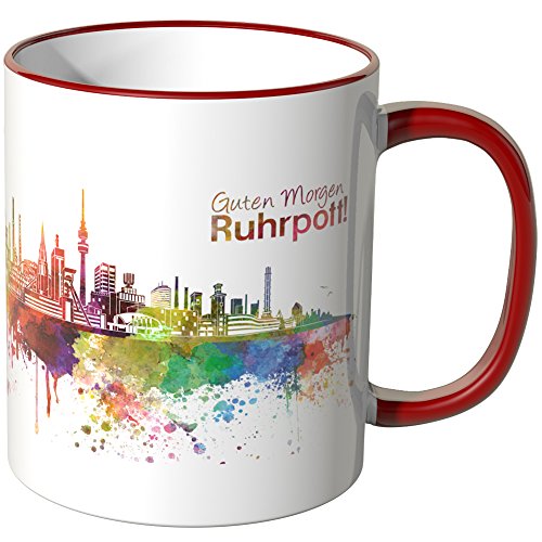 WANDKINGS® Tasse, Schriftzug Guten Morgen Ruhrpott! mit Skyline - ROT von WANDKINGS