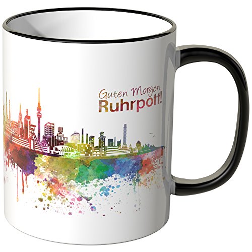 WANDKINGS® Tasse, Schriftzug Guten Morgen Ruhrpott! mit Skyline - SCHWARZ von WANDKINGS