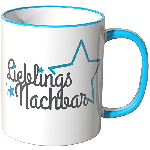 WANDKINGS® Tasse, Schriftzug: Lieblingsnachbar mit blauen Sternchen - BLAU von WANDKINGS