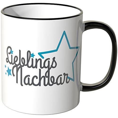 WANDKINGS® Tasse, Schriftzug: Lieblingsnachbar mit blauen Sternchen - SCHWARZ von WANDKINGS