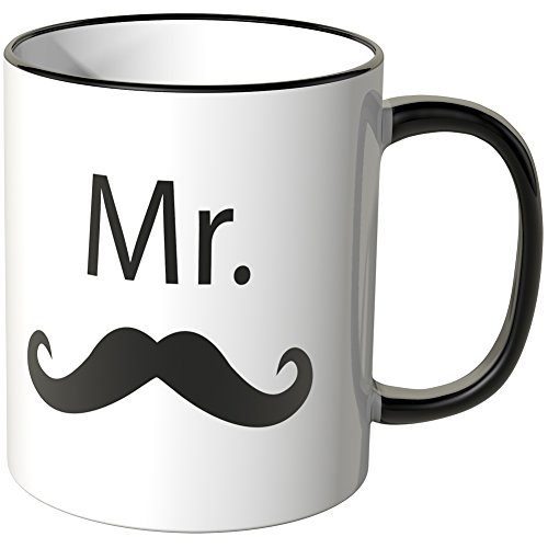 WANDKINGS® Tasse, Schriftzug: Mr. mit einem Schnurrbart - SCHWARZ von WANDKINGS