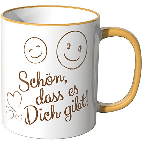 WANDKINGS® Tasse, Schriftzug: Schön, DASS es Dich gibt - DUNKELGELB von WANDKINGS