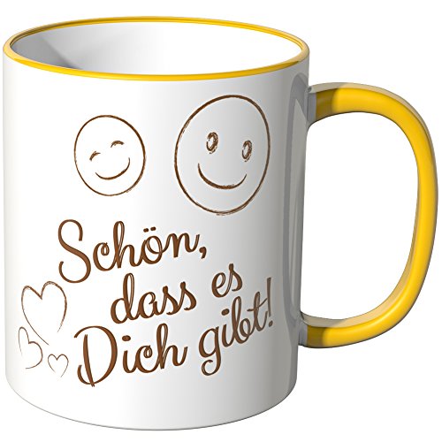 WANDKINGS® Tasse, Schriftzug: Schön, DASS es Dich gibt - GELB von WANDKINGS