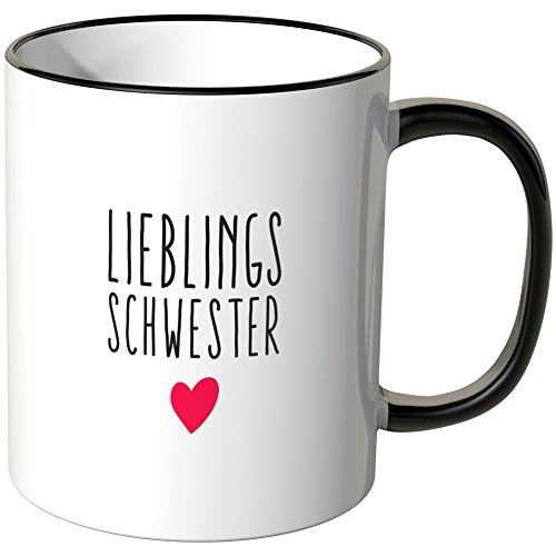 WANDKINGS® Tasse, Spruch Lieblingsschwester mit kleinem Herzchen - SCHWARZ von WANDKINGS