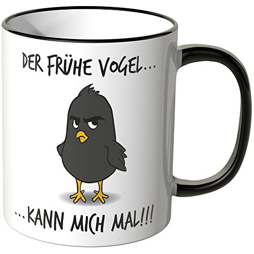 WANDKINGS® Tasse, Spruch: Der frühe Vogel kann Mich mal … - Motiv 2 - SCHWARZ von WANDKINGS