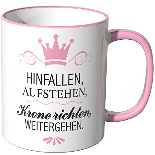 WANDKINGS® Tasse, Spruch: Hinfallen, AUFSTEHEN, Krone richten, WEITERGEHEN. - ROSA von WANDKINGS