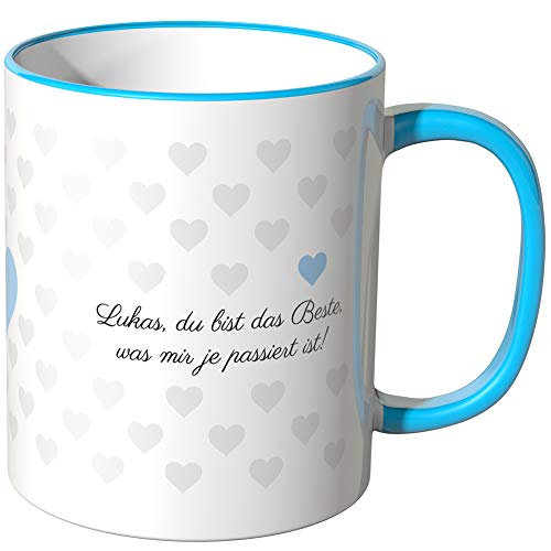 Wandkings® Tasse mit IhremWunschnamen &du bist das Beste was Mir je passiert ist! - Blau von WANDKINGS