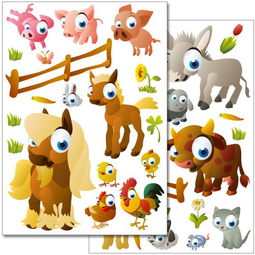 Wandkings Bauernhof Tiere Wandsticker Set, 39 Aufkleber, 2 DIN A4 Bögen, Gesamtfläche 60 x 20 cm von WANDKINGS