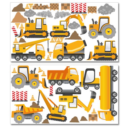 Wandkings Baumaschinen Wandsticker Megapack Set, 58 Aufkleber, Gesamtfläche 260 x 70 cm von WANDKINGS