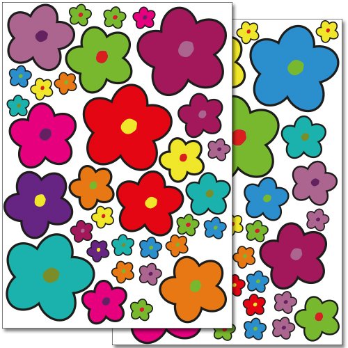 Wandkings Blumen Design 5 Wandsticker Set, 68 Aufkleber, 2 DIN A4 Bögen, Gesamtfläche 60 x 20 cm von WANDKINGS