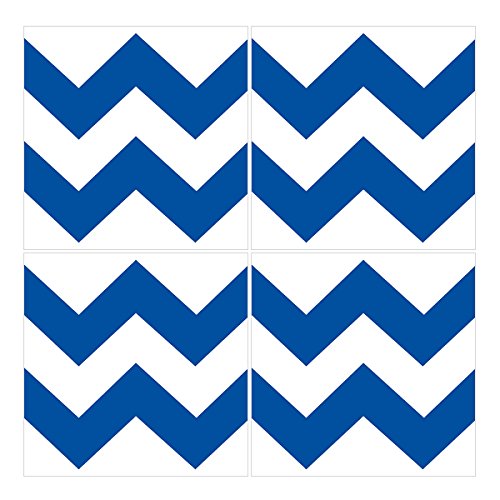 Wandkings Bodenfliesenaufkleber 4er Set - Wähle ein Muster & Größe - "Chevron" - 9,5 x 9,5 cm - Farbe: Blau von WANDKINGS