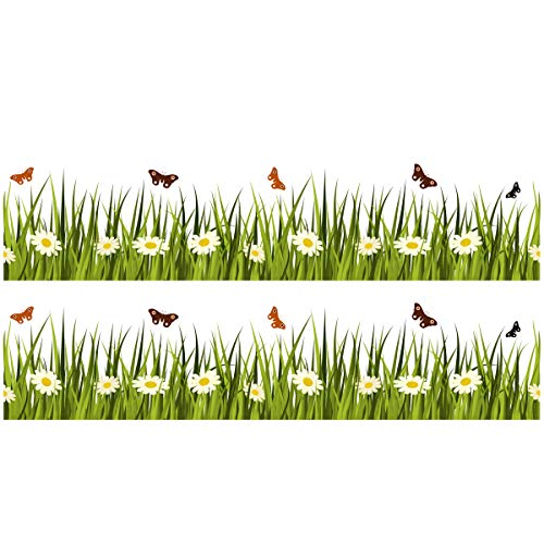 Wandkings Bordüre - Wähle ein Motiv - Gras mit Gänseblümchen - 2x selbstklebende Wandbordüren je 100 cm - Gesamtlänge: 200 cm - Höhe: 22 cm von WANDKINGS