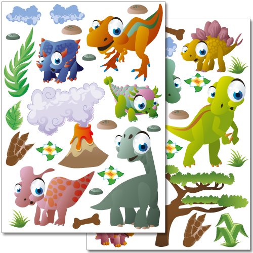 Wandkings Dinosaurier Wandsticker Set, 41 Aufkleber, 2 DIN A4 Bögen, Gesamtfläche 60 x 20 cm von WANDKINGS