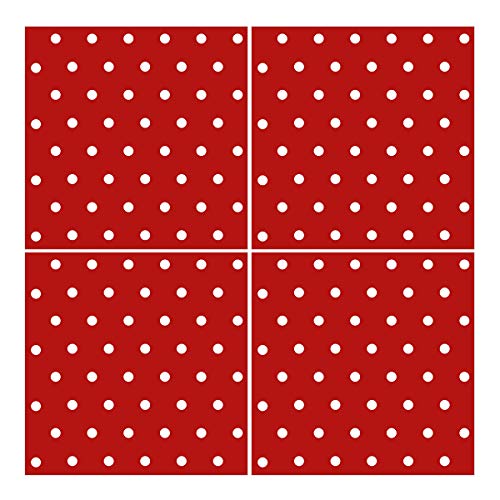 Wandkings Fliesenaufkleber 4er Set - Wähle EIN Muster & Größe -Weiße Punkte - 30 x 30 cm - Farbe: Rot von WANDKINGS