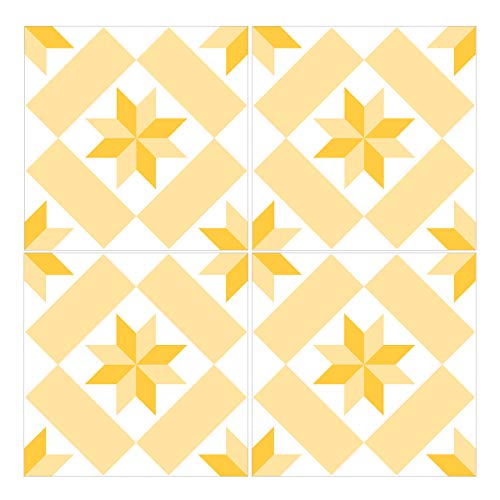 Wandkings Fliesenaufkleber 4er Set - Wähle ein Muster & Größe - "Aileen" - 10 x 10 cm - Farbe: Gelb von WANDKINGS
