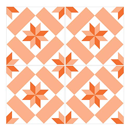 Wandkings Fliesenaufkleber 4er Set - Wähle ein Muster & Größe - "Aileen" - 9 x 9 cm - Farbe: Orange von WANDKINGS