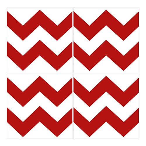 Wandkings Fliesenaufkleber 4er Set - Wähle ein Muster & Größe - "Chevron" - 15 x 15 cm - Farbe: Rot von WANDKINGS