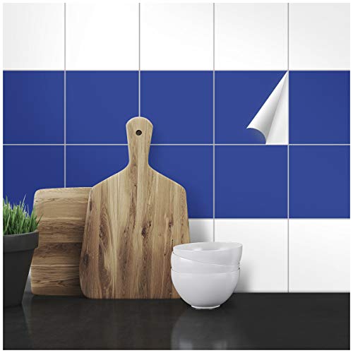 Wandkings Fliesenaufkleber - Wähle eine Farbe & Größe - Blau Seidenmatt - 14,5 x 14,5 cm - 20 Stück für Fliesen in Küche, Bad & mehr von WANDKINGS