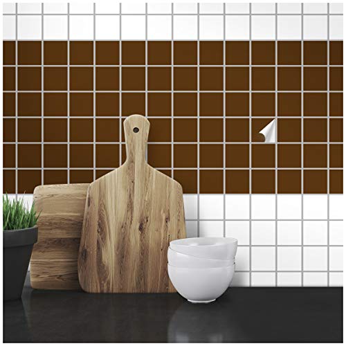 Wandkings Fliesenaufkleber - Wähle eine Farbe & Größe - Braun Seidenmatt - 7,5 x 7,5 cm - 20 Stück für Fliesen in Küche, Bad & mehr von WANDKINGS