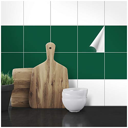 Wandkings Fliesenaufkleber - Wähle eine Farbe & Größe - Dunkelgrün Seidenmatt - 14 x 14 cm - 20 Stück für Fliesen in Küche, Bad & mehr von WANDKINGS