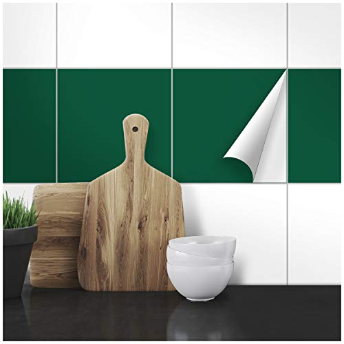Wandkings Fliesenaufkleber - Wähle eine Farbe & Größe - Dunkelgrün Seidenmatt - 25 x 25 cm - 50 Stück für Fliesen in Küche, Bad & mehr von WANDKINGS