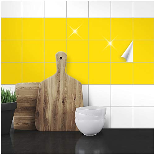Wandkings Fliesenaufkleber - Wähle eine Farbe & Größe - Gelb Glänzend - 10 x 10 cm - 20 Stück für Fliesen in Küche, Bad & mehr von WANDKINGS