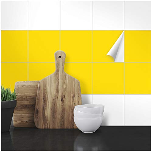 Wandkings Fliesenaufkleber - Wähle eine Farbe & Größe - Gelb Seidenmatt - 14,8 x 14,8 cm - 20 Stück für Fliesen in Küche, Bad & mehr von WANDKINGS
